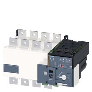 SIEMENS SENTRON, 3KC, ATE, TRANSFER SWITCHING EQUIPMENT 3KC, AUTOMATICALLY ATSE, 4P, Iu: 630 A, Ue AC: 415 V, Ie at AC-33 B at 415 V: 400 A, Ie at AC-23 A at 690 V: 400 A, SCREW MOUNTING, MOTORIZED OPERATING MECHANISM AT THE RIGHT