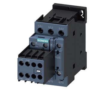 SIEMENS MOTOR STARTER CONTACTOR, 3RT2, 3P, 32A, 15kW, 2NO+2NC, SIZE S0
