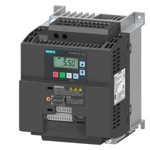 SIEMENS SINAMICS, V20 1AC 200-240V -15/+10% 47-63Hz RATED POWER 2.2kW WITH 150% OVERLOAD FOR 60 SEC