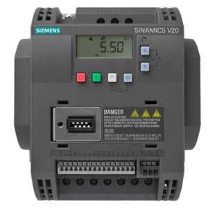 SIEMENS SINAMICS, V20 380-480 V 3 AC -15/+10% 47-63Hz RATED POWER 2.2 kW WITH 150% OVERLOAD FOR 60 SEC