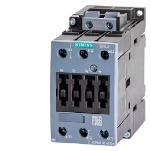 SIEMENS MOTOR STARTER CONTACTOR, 3RT5, 3P, 50…60A, 22kW, WITHOUT AUXILIARY CONTACTS, 24VDC COIL, SIZE S2