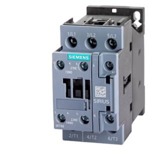 SIEMENS MOTOR STARTER CONTACTOR, 3RT6, 38…50A, 18,5kW, 1NO+1NC, 110 VAC COIL, SIZE S0
