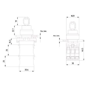 SIEMENS COMMANDING AND SIGNALING DEVICES, COMPLETE UNIT COMBINATION 22 mm PLASTIC BLACK ROUND KEY SELECTOR SWITCH 2 SWITCH POSITIONS KL-KR with 2 KEYS 90DEG, V POSITION LATCHING REMOVAL PAS, LEFT AND RIGHT WITH HOLDER SCREW TERMINAL, 1 NO - Gambar 3