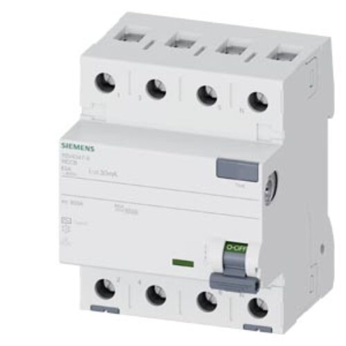 SIEMENS RCCB, 5SV4, 3P+N, 80A, 30mA, 400V, TYPE AC