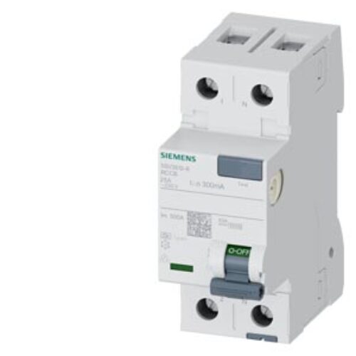 SIEMENS RCCB, RESIDUAL CURRENT PROTECTIVE DEVICES, 5SV3, N CONNECTION, RIGHT, 1P+N; 230 V AC ; 50 Hz, 300mA, 25A