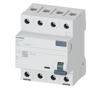 SIEMENS RCBO, RESIDUAL CURRENT PROTECTIVE DEVICES, 5SV3, N CONNECTION, RIGHT, 3P+N; 400 V AC ; 50 Hz, 500mA, 63A