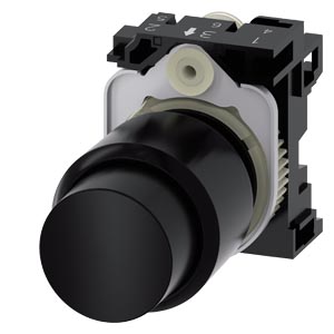 SIEMENS PUSHBUTTON, 3SU, COMPACT WITH EXTENDED STROKE (12 mm), 22 mm, ROUND, PLASTIC, BLACK, PUSHBUTTON, RAISED, MOMENTARY CONTACT TYPE WITH HOLDER - Gambar 2