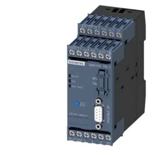SIEMENS SIMOCODE, 3UF, PROFIBUS DP INTERFACE, 12 Mbit/s, RS 485 4 I/3 O FREELY ASSIGNABLE, INPUT FOR THERMISTOR CONNECTION, MONOSTABLE RELAY OUTPUTS