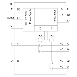 SIEMENS MONITORING RELAYS, TEMPERATURE RELAYS 3RS2, TEMPERATURE MONITORING RELAYS DIGITAL DEVICE, 1 SENSOR, 2 THRESHOLD VALUES, CONTACT 2 CO, PT100, PT1000, KTY83-110, KTY84, NTC, TYPE J, K, T, E, N, S, R, B, 24…240 VAC/DC - Gambar 5