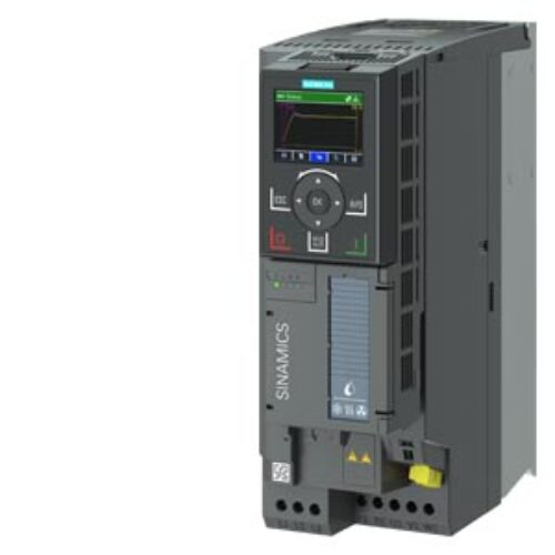 SIEMENS SINAMICS, G120X RATED POWER: 5.5 kW At 110% 60s, 100% 240 s UNFILTERED 380-480 V 3 AC +10/-20% 47-63 Hz AMBIENT TEMPERATURE -20 to +45 °C SIZE: FSB DEGREE OF PROTECTION IP20 / UL OPEN TYPE PAINTING 3C2 WITH BASIC OPERATOR PANEL