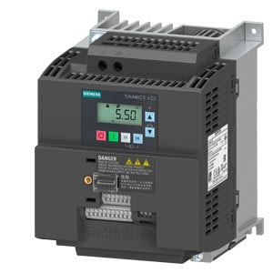 SIEMENS SINAMICS, V20 1AC 200-240V -15/+10% 47-63Hz RATED POWER 2.2kW WITH 150% OVERLOAD FOR 60 SEC