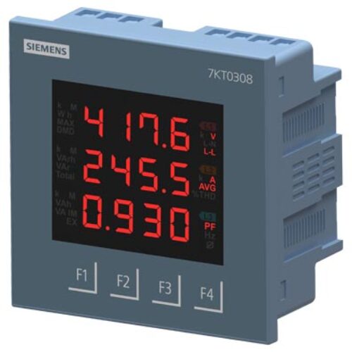 SIEMENS POWER MONITORING DEVICE PANEL INSTRUMENT FOR STD ELECTRICAL VALUES PROTOCOL: MODBUS RTU MULTI LINE LED DISPLAY VAUX: 95V TO 240V AC X/1 OR 5 A, CLASS 1